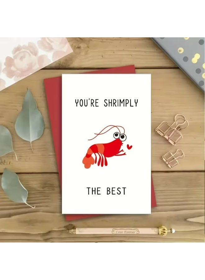 Kandid Cute Valentine's Card 1pc "Shrimply The Best" Lobster (Shrimp) - Image 2